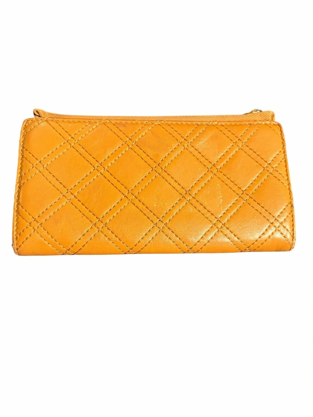 Marc Jacobs Quilted Leather Wallet in Vibrant Orangish Tan with Gold Hardware